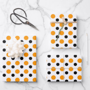 Feuille De Papier Cadeau Élégant Pois Orange Et Noir