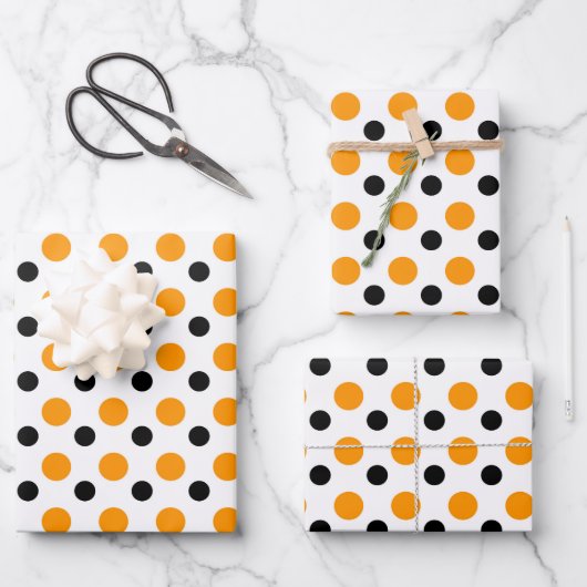Feuille De Papier Cadeau Élégant Pois Orange Et Noir (Recto)