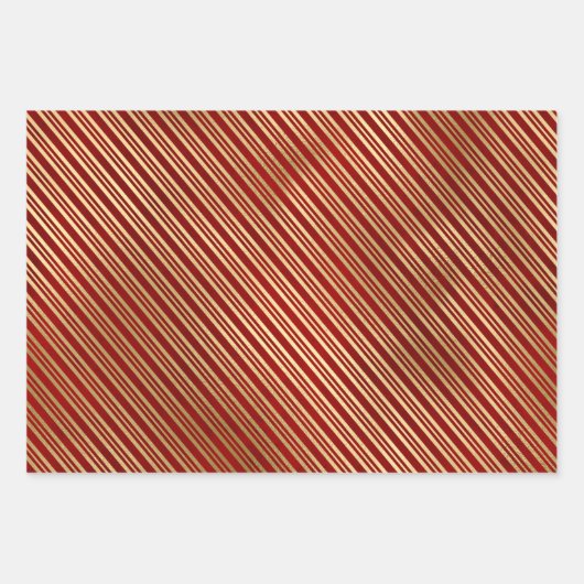 Feuille De Papier Cadeau Élégant Red Gold Stripes Noël (Devant)