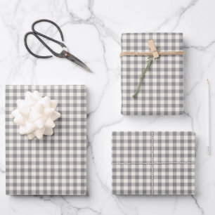 Feuille De Papier Cadeau Élégant Retro Grey En vichy Plaid Motif