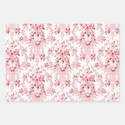 Feuille De Papier Cadeau Elégant Rococo Floral-Rose, Gris & Bleu (Devant 2)