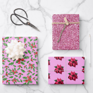 Feuille De Papier Cadeau Élégant rose Noël Motif moderne