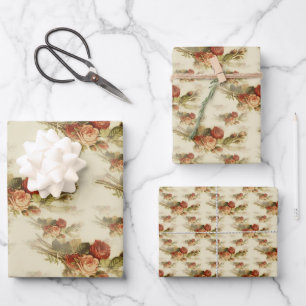 Feuille De Papier Cadeau Élégant Rose victorien Vintage à motifs floraux