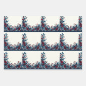 Feuille De Papier Cadeau Elégant rouge et bleu (Devant 3)