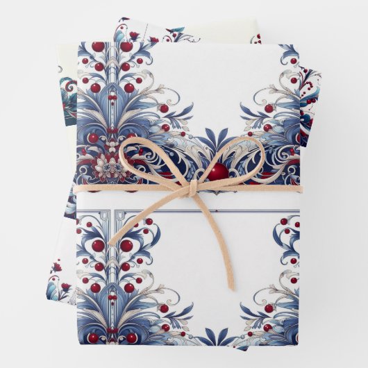 Feuille De Papier Cadeau Elégant rouge et bleu (En situation)