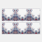 Feuille De Papier Cadeau Elégant rouge et bleu (Devant)