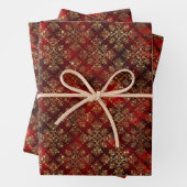 Feuille De Papier Cadeau Élégant Rouge or Motif Noël (En situation)