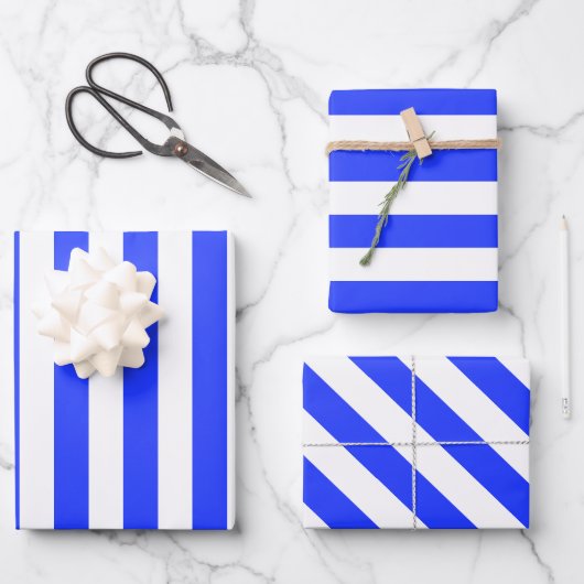Feuille De Papier Cadeau Élégant Royal Bleu Clair Motif rayé (Recto)