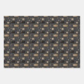 Feuille De Papier Cadeau Elégant Scandi Noël Or & Noir (Devant)