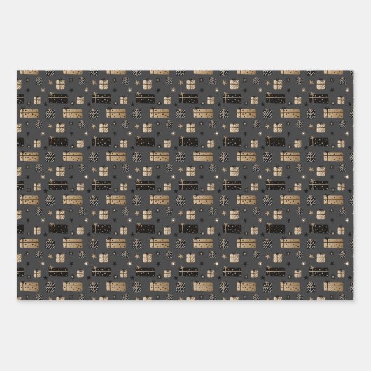 Feuille De Papier Cadeau Elégant Scandi Noël Or & Noir (Devant)