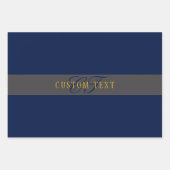 Feuille De Papier Cadeau Élégant Script Monogram Dark Navy Blue Grey & Gold (Devant 3)