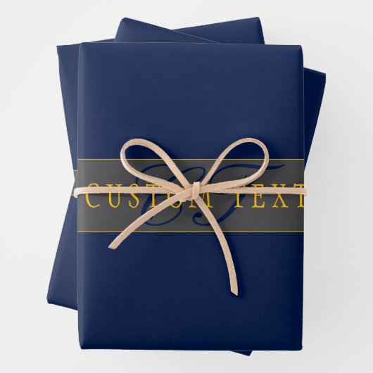 Feuille De Papier Cadeau Élégant Script Monogram Dark Navy Blue Grey & Gold (En situation)