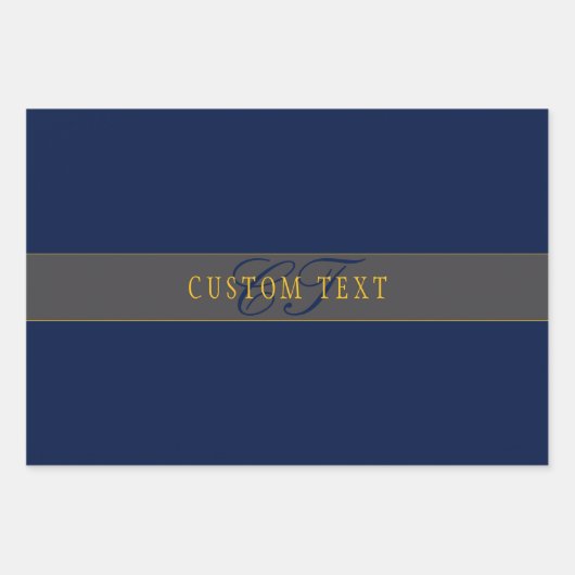 Feuille De Papier Cadeau Élégant Script Monogram Dark Navy Blue Grey & Gold (Devant)