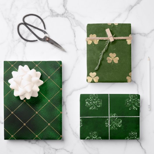 Feuille De Papier Cadeau Elégant Shamrock vert et or St Patrick's Day (Recto)