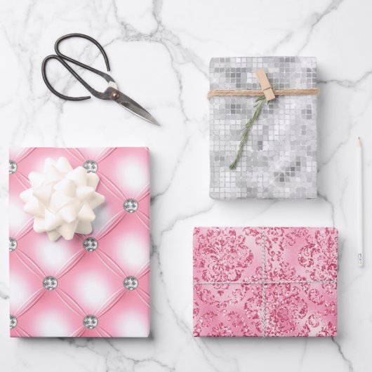 Feuille De Papier Cadeau Elégant Silver Glam Bling Silver Parties scintilla (Recto)