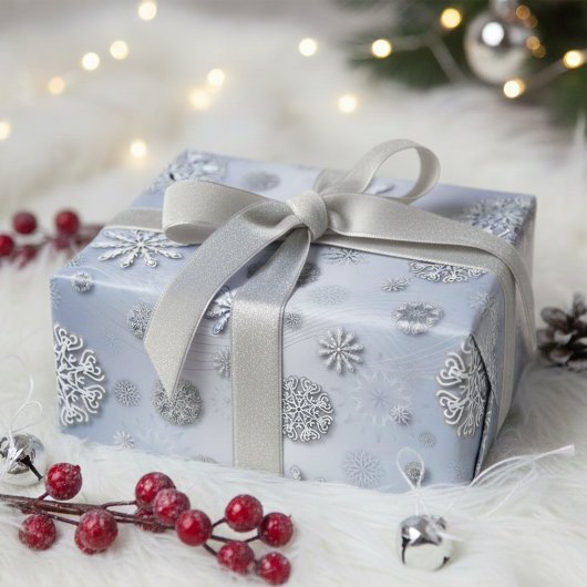 Feuille De Papier Cadeau Élégant Snowflakes D'Hiver Sur Argent