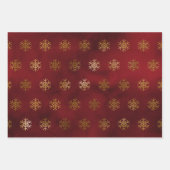 Feuille De Papier Cadeau Élégant Snowflakes Rouge Or Luxe (Devant 3)