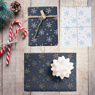 Feuille De Papier Cadeau Élégant Snowflakes Turquoise or et blanc