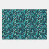 Feuille De Papier Cadeau Elegant teal swirl leaf pattern (Devant 2)
