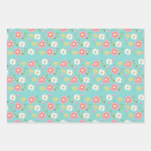 Feuille De Papier Cadeau Élégant vert moderne rose floral (Devant)