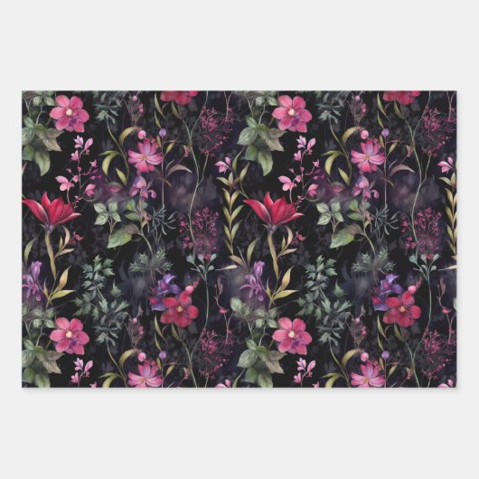 Feuille De Papier Cadeau Élégant Victorien foncé violet floral | Découpage (Devant)