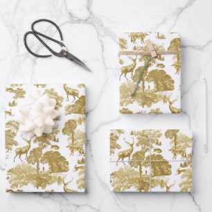 Feuille De Papier Cadeau Elégant Vintage Gold Toile Deer Fox Woodland