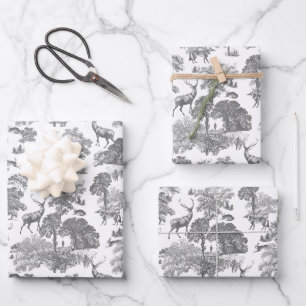 Feuille De Papier Cadeau Elégant Vintage Gris Toile de cerf Fox Woodland