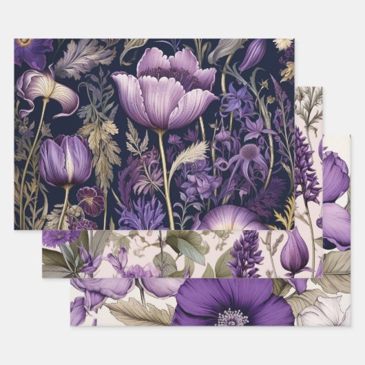Feuille De Papier Cadeau Élégant violet floral (Lot)