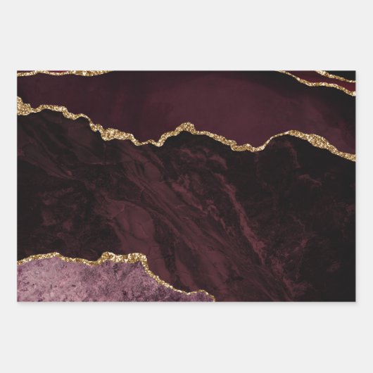 Feuille De Papier Cadeau Élégant violet Parties scintillant or marbre Agate (Devant 3)