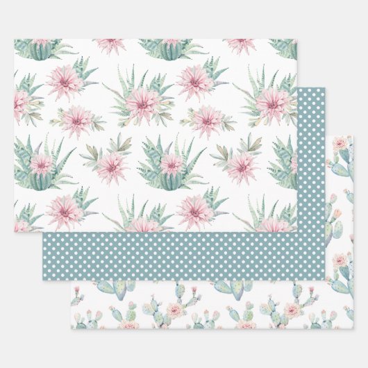 Feuille De Papier Cadeau Elégante aquarelle Boho Cactus & Succulents (Lot)