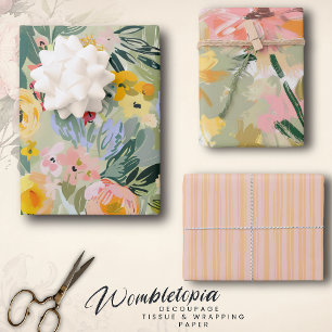 Feuille De Papier Cadeau Elégante aquarelle de printemps florale Peach Deco