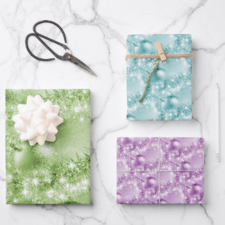 Feuille De Papier Cadeau Elégante Balle de Noël Turquoise et Violet Vert