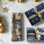 Feuille De Papier Cadeau Elégante encre couleur d'aquarelle marine et bijou<br><div class="desc">Notre joyau d'or étoilé collection de Noël abstraite nuit d'hiver capture une opulence royale avec une touche abstraite moderne. Nous avons conçu un ensemble de trois feuilles d'emballage complémentaires. La première feuille de papier d'emballage présente des bleus marine profonds, des tons de bijoux dorés et des nuances bleues pour créer...</div>