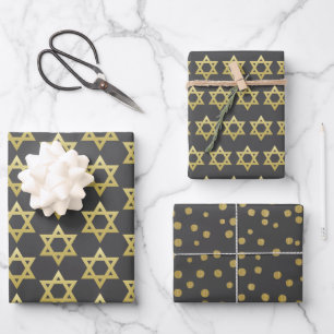 Feuille De Papier Cadeau Elégante étoile d'or de David & Gold Confetti Noir