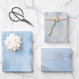 Feuille De Papier Cadeau Élégante flocons de neige en marbre bleu argenté N