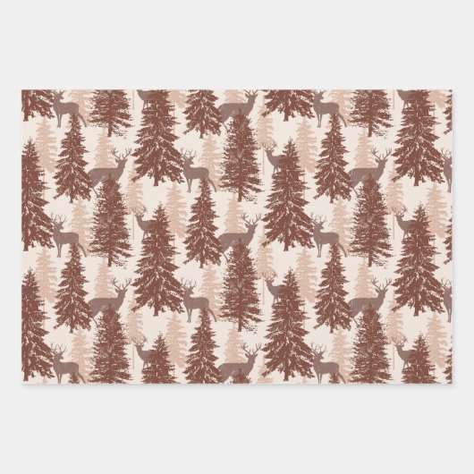 Feuille De Papier Cadeau Élégante forêt rustique de bois et cerfs (Devant)
