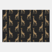 Feuille De Papier Cadeau Elégante Giraffe Imprimée Noir & Or (Devant)