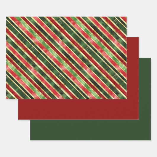 Feuille De Papier Cadeau Elégante Grilles Or Rouge Vert Noël (Lot)