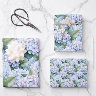 Feuille De Papier Cadeau Elégante Hydrangée Bleue