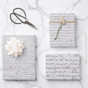 Feuille De Papier Cadeau Élégante lettre manuscrite Vintage en français gri