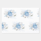 Feuille De Papier Cadeau Élégante libellule bleu argenté florale (Devant)