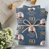 Feuille De Papier Cadeau Elégante Marine & Gold 80e & Légendaire Anniversai
