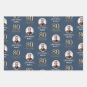 Feuille De Papier Cadeau Elégante Marine & Gold 80e & Légendaire Anniversai (Devant)