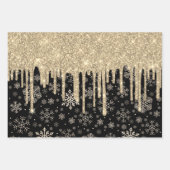 Feuille De Papier Cadeau Élégante Motif de Snowflake or Parties scintillant (Devant)