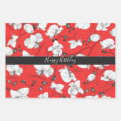 Feuille De Papier Cadeau Elégante orchidée blanc rouge vert chic floral (Devant 2)