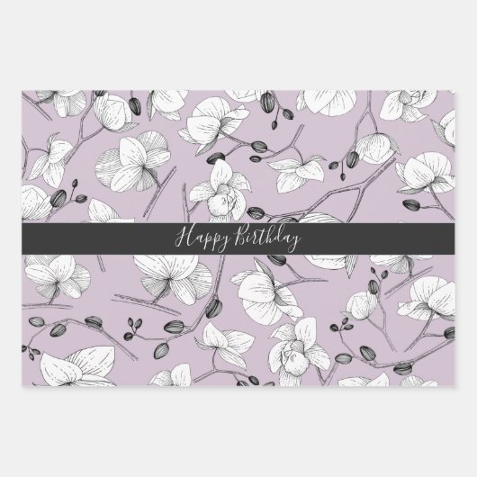 Feuille De Papier Cadeau Elégante orchidée blanche lavande turquoise floral (Devant 2)