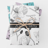 Feuille De Papier Cadeau Elégante orchidée blanche lavande turquoise floral (En situation)