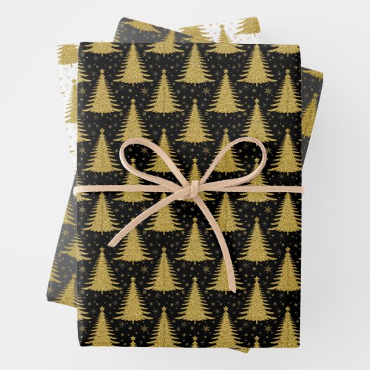 Feuille De Papier Cadeau Élégante Parties scintillant d'or Motif d'arbre de (En situation)