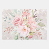 Feuille De Papier Cadeau Elégante Parties scintillant en marbre fleuri rose (Devant)