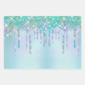 Feuille De Papier Cadeau Elégante parties scintillant turquoise à goutte fi (Devant 3)